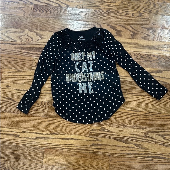 Justice Black Polka Dot Cat Long Sleeve Tee - Picture 1 of 3